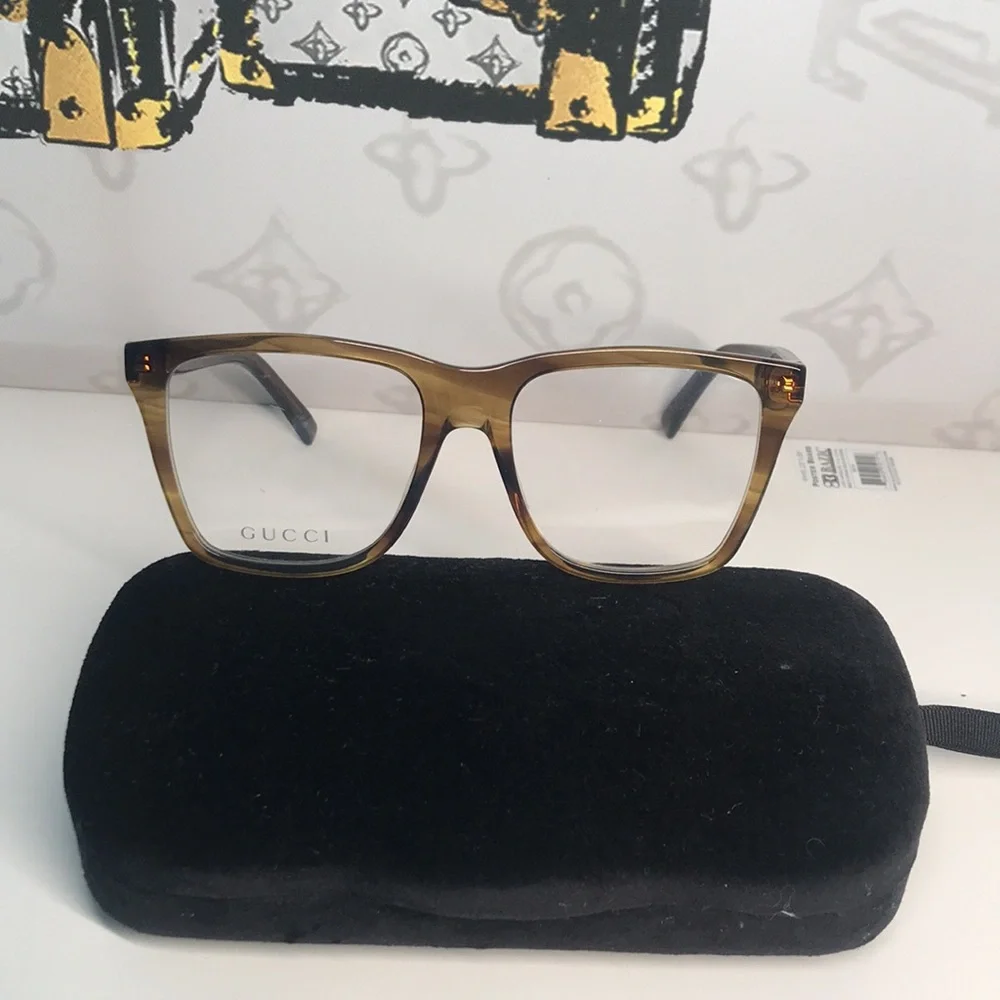 New Authentic Gucci GG0452O 004 Eyeglasses Brown Havana Oversized Square Frames